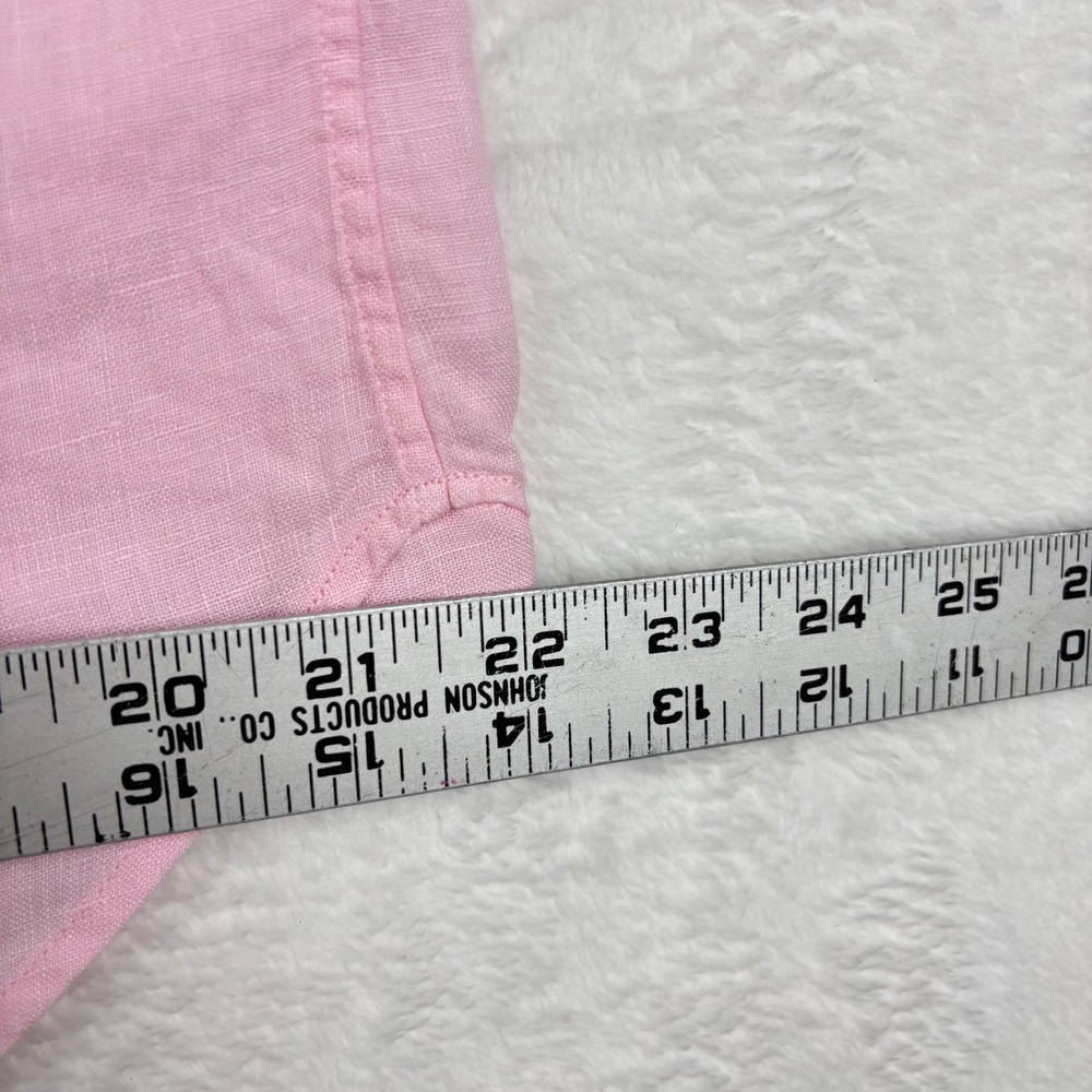 Mister French Mens XL Pink Linen Long Sleeve Button Down Shirt Red Collar Accent - Picture 8 of 8